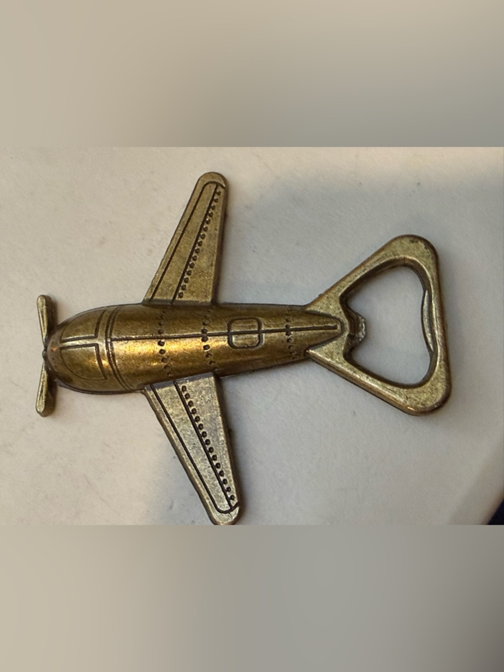 KATE ASPEN VINTAGE AIRPLANE BOTTLE OPENER Aviator Metal Brass Barware Pilot Beer